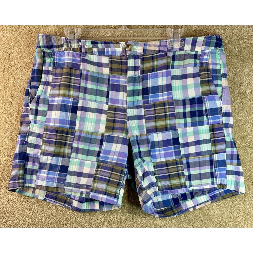 LL Bean Shorts Womens 14 Madras Patchwork Plaid Favorite Fit 100% Cotton Burmuda